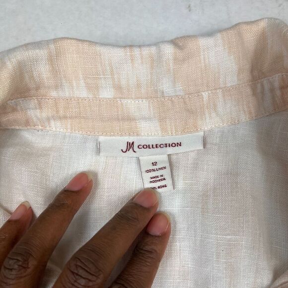 JM Collection Linen Button Down Shirt Printed 3/4 Sleeve Casual Top Size 12 - Picture 5 of 10